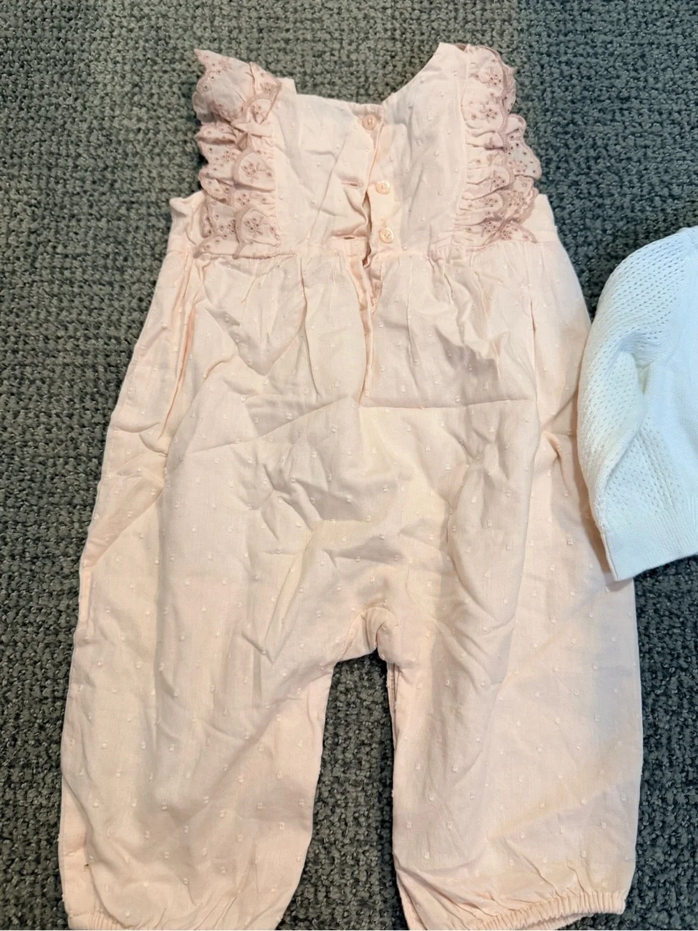 GAP Pink and Cream Baby Romper with Knit Cardigan Set
